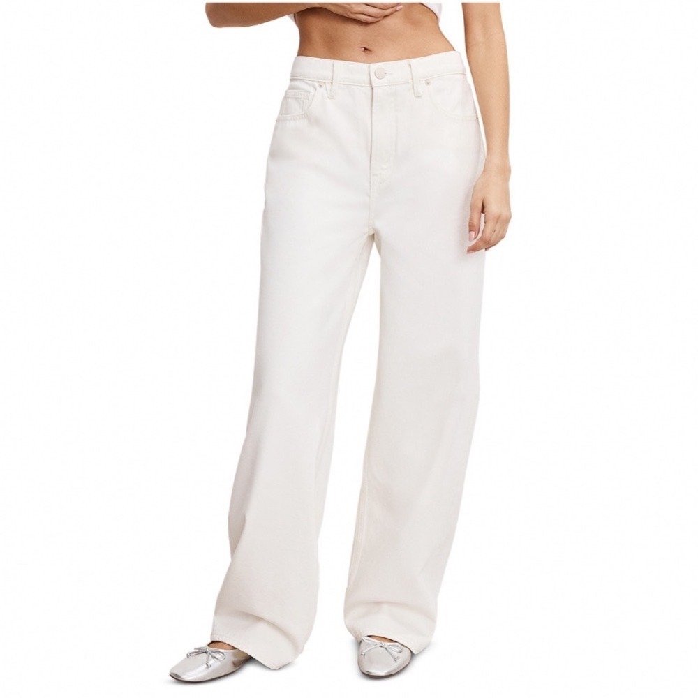 Good American Good Standard Baggy Jeans Cloud White High Rise‎ Wide Leg 8